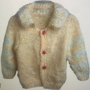 Soft Pastel Yellow & Light Blue Kids Cardigan